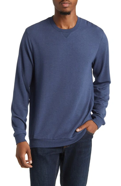 Travismathew Amenities Crewneck Sweatshirt In Heather Blue Nights