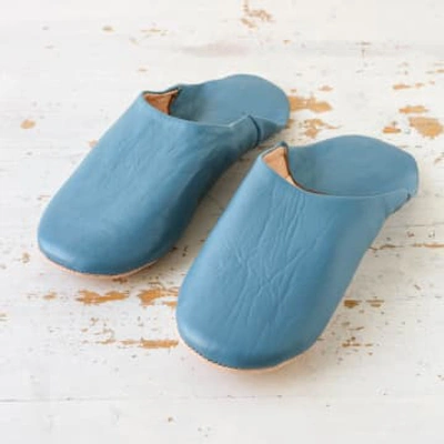 Bohemia Blue Grey Moroccan Leather Babouche Slippers