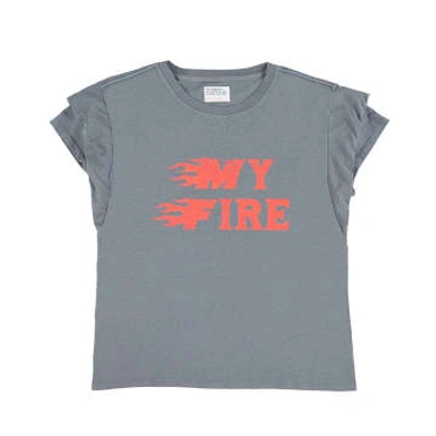 Sisters Department Double Manga Fire Dark Gray Sleeve T -shirt
