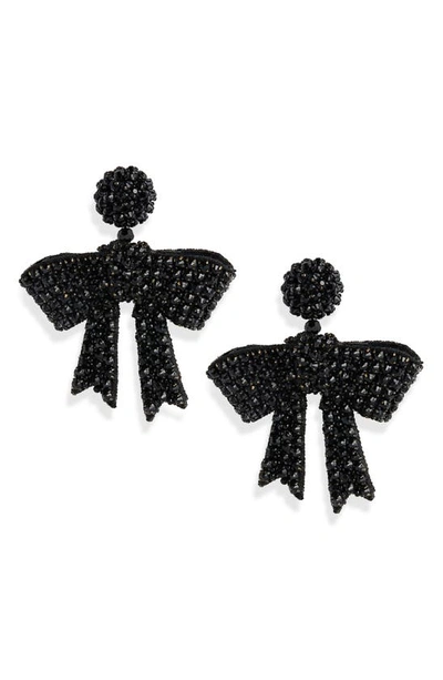 Oscar De La Renta Crystal Bow Drop Earrings In Black