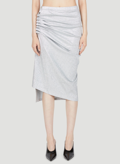 Paco Rabanne Viscose Jersey Lurex Draped Midi Skirt In Silver