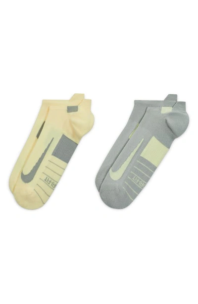 Nike Multiplier Assorted 2-pack No-show Running Socks In Yellow Grey/ Multi