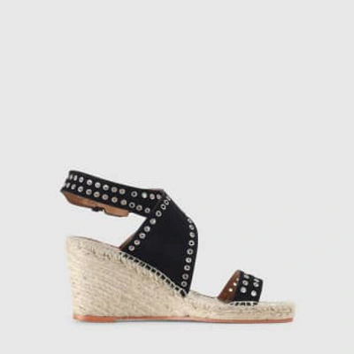 Isabel Marant Iriane Embellished Suede Wedge Espadrilles In Black