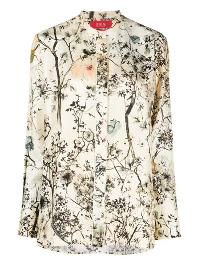 F.r.s For Restless Sleepers Floral-print Silk Pyjama Shirt In Beige