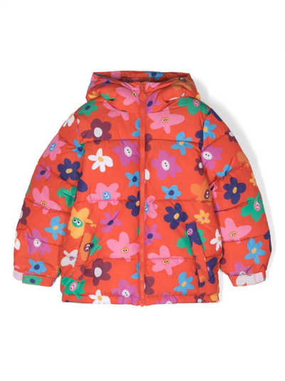 Stella Mccartney Kids' Floral-print Padded Jacket In Orange