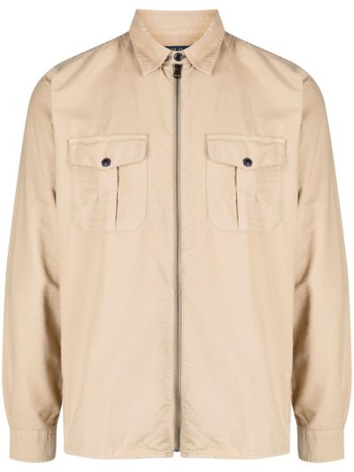 Polo Ralph Lauren Long-sleeve Cotton Zipped Shirt In Brown