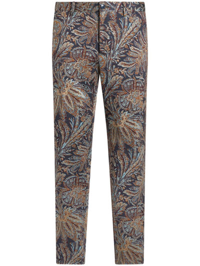 Etro Botanical-pattern Jacquard Tailored Trousers In Multicolour