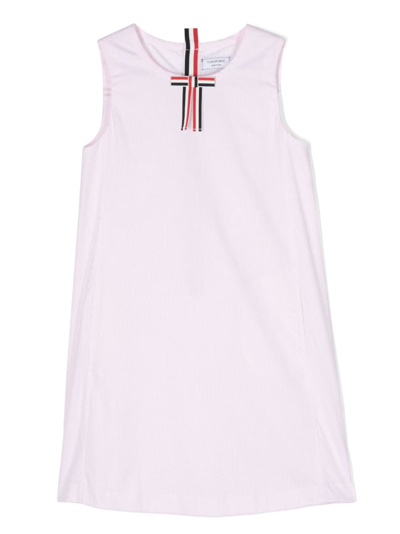 Thom Browne Kids' Bow-detail Striped Sleeveless Dress In 680 Lt Pink