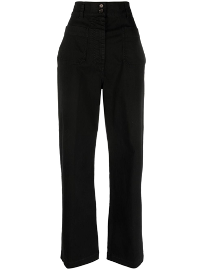 Aspesi High-waist Wide-leg Cropped Trousers In Black