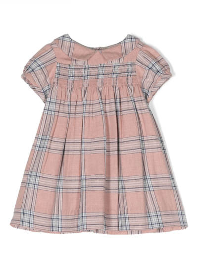 Bonpoint Babies' Tartan-check Shirred-panel Dress In Pink