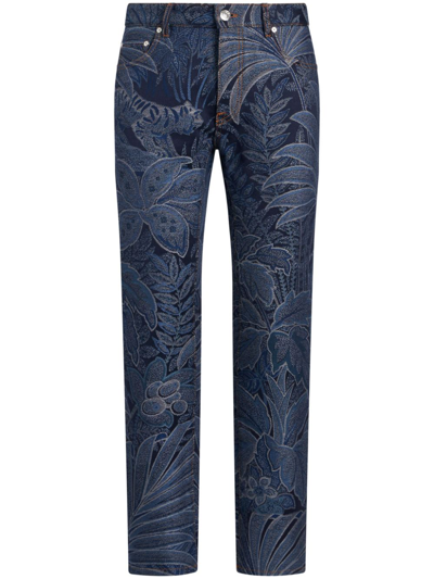 Etro Botanical-jacquard Straight-leg Jeans In Blue