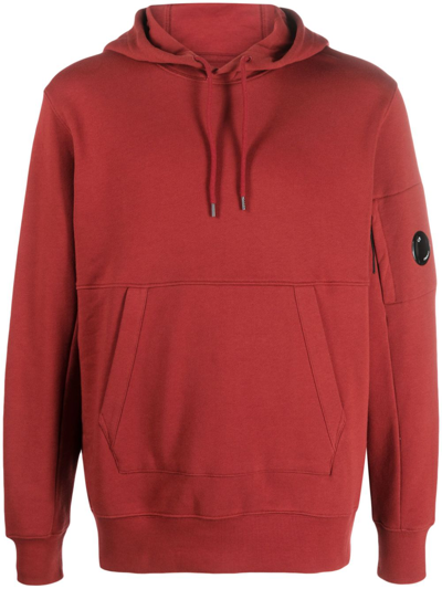 C.p. Company Lens-detail Cotton Hoodie In Red