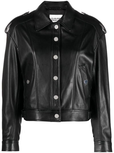 Claudie Pierlot Long-sleeve Leather Jacket In Black