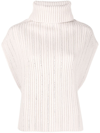ALLUDE RHINESTONE-STRIPES RIBBED-KNIT TOP