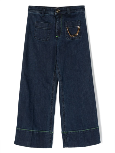 Elisabetta Franchi La Mia Bambina Kids' Chain-detail Wide-leg Jeans In Blue
