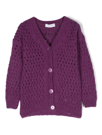Monnalisa Kids' Open-knit Cardigan In Purple