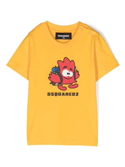 Dsquared2 Kids' 图案印花短袖t恤 In Yellow