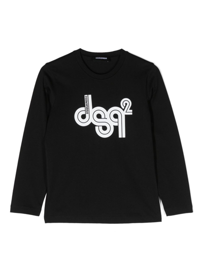Dsquared2 Kids' Logo-print Long-sleeve T-shirt In Black