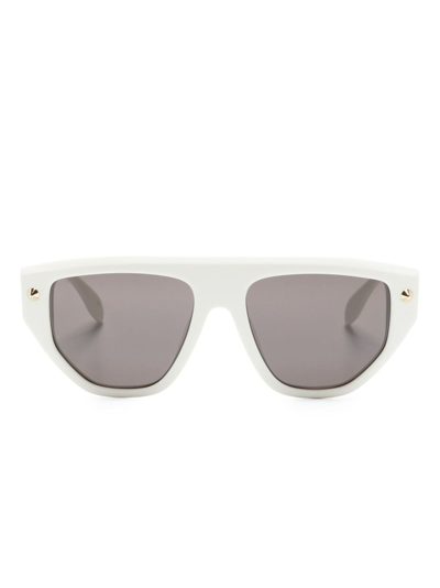 Alexander Mcqueen Stud-detail Oval-frame Sunglasses In White