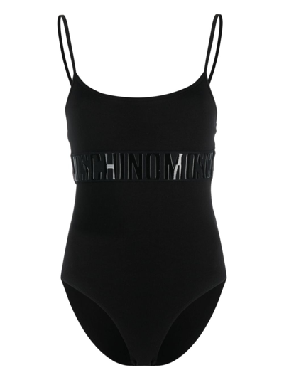 Moschino Embossed-logo Cotton Bodysuit In Black