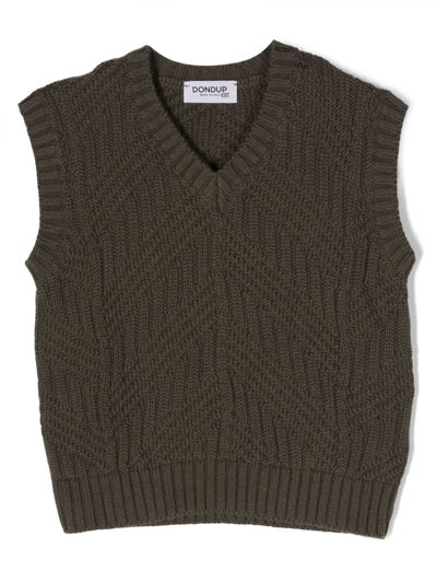 Dondup Kids' Logo-plaque Knitted Vest In Green