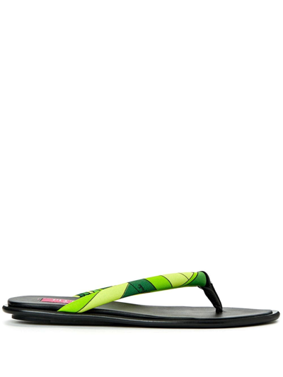 Pucci Graphic-print Silk Thong Sandals In Black