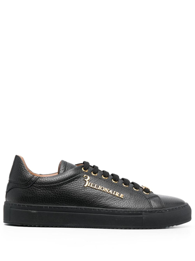 Billionaire Logo-plaque Low-top Leather Sneakers In Black