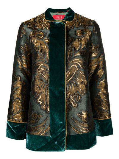 F.r.s For Restless Sleepers Patterned-jacquard Velour Jacket In Green