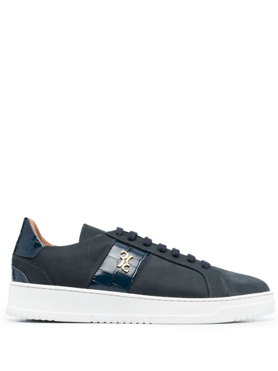 Billionaire Logo-plaque Leather Low-top Trainers In Blue