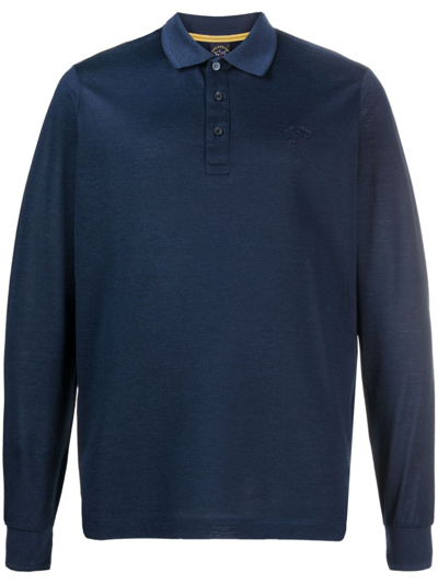 Paul & Shark Logo-embroidered Long-sleeve Polo Shirt In Blue