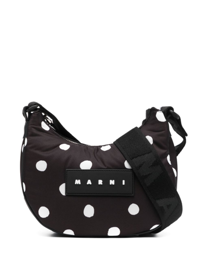 Marni Mini Polka Dot Shoulder Bag In Black