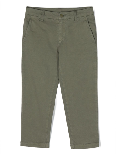 Dondup Kids' Logo-plaque Straight-leg Trousers In Green