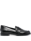 Aeyde Oscar Penny-slot Loafers In Black Brushed Leather In Black