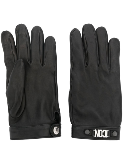 Dsquared2 Logo-plaque Leather Gloves In Black