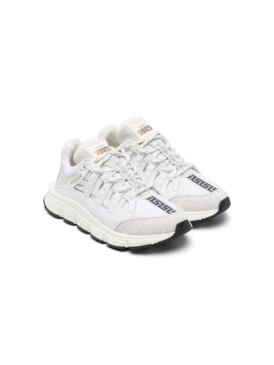 Versace Kids Trigreca Leather Sneakers In White