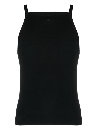 Courrèges Logo-print Cotton Tank Top In Black