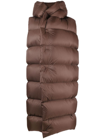 Rick Owens Luxor Quilted Hooded Gilet In Brown