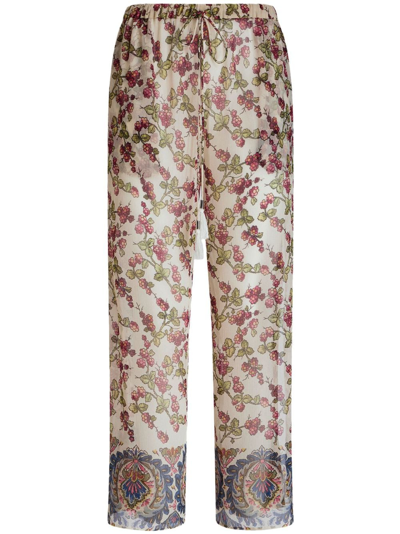 Etro Berry-print Cropped Trousers In White