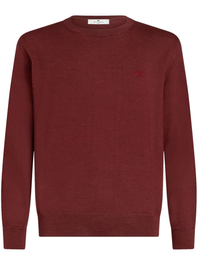 Etro Pegaso-embroidered Wool Jumper In Brown
