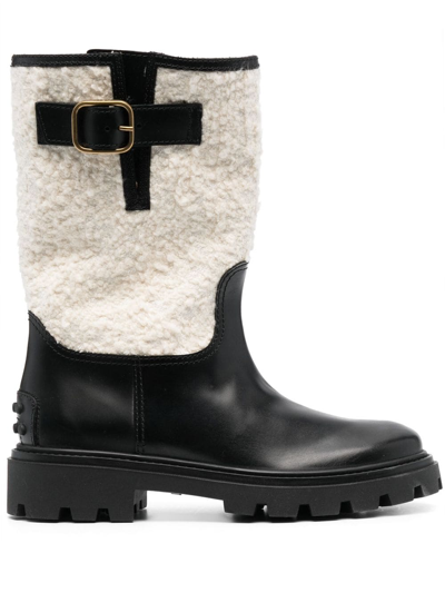 Tod's Bouclé -detail Leather Boots In Black