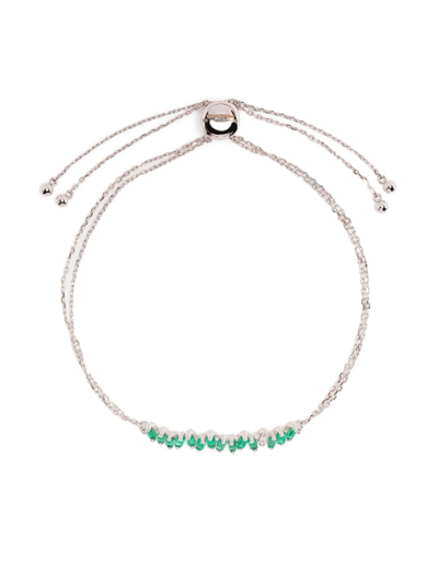 Suzanne Kalan 18kt White Gold Pulley Emerald And Diamond Bracelet In Green
