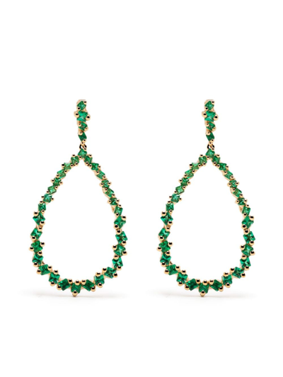 Suzanne Kalan 18kt Yellow Gold Emerald Drop Earrings In Green