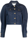 Nina Ricci Puff-sleeve Cropped Denim Jacket In Blue