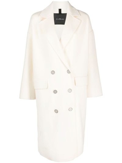 John Richmond Text-print Double-breasted Coat In Bianco