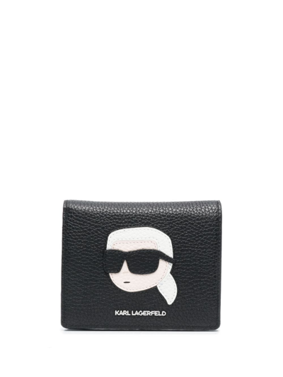 Karl Lagerfeld Ikonic Karl-motif Leather Wallet In Black