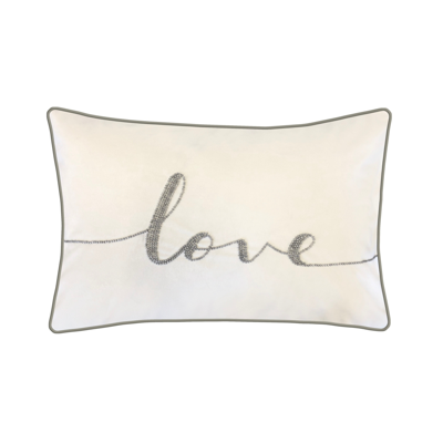 Ediehome Celebrations Beaded Love Lumbar Decorative Pillow, 12x18 In Natural