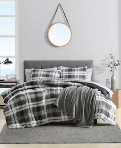 Nautica Cross View Plaid Brushed Micro Suede Comforter Sets Bedding In Dark Gray