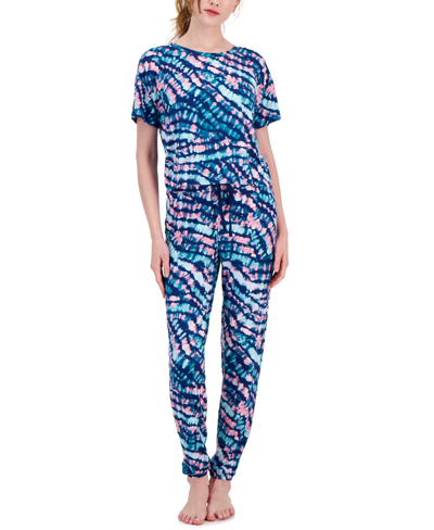 Jenni Women's 2-pc. Short-sleeve Jogger Pajamas Set, Created For Macy's In Line Tiedye