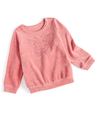 First Impressions Baby Girls Butterfly Velour Top, Created For Macy's In Rustic Rose