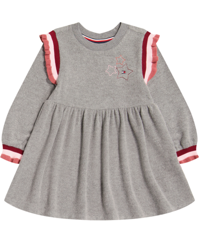 Tommy Hilfiger Little Girls 1 Piece Ruffle-trim Heather Sweater Dress In Gray